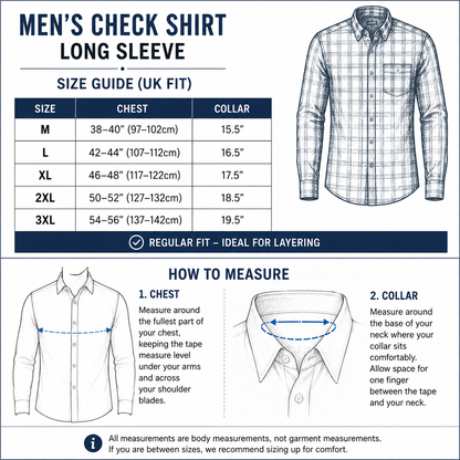 Mens Brushed Cotton Check Shirt Long Sleeve Button Casual Flannel Top - Sleeve Detail - QHA UK