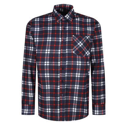Mens Brushed Cotton Check Shirt Long Sleeve Button Casual Flannel Top - Pattern Detail - QHA UK