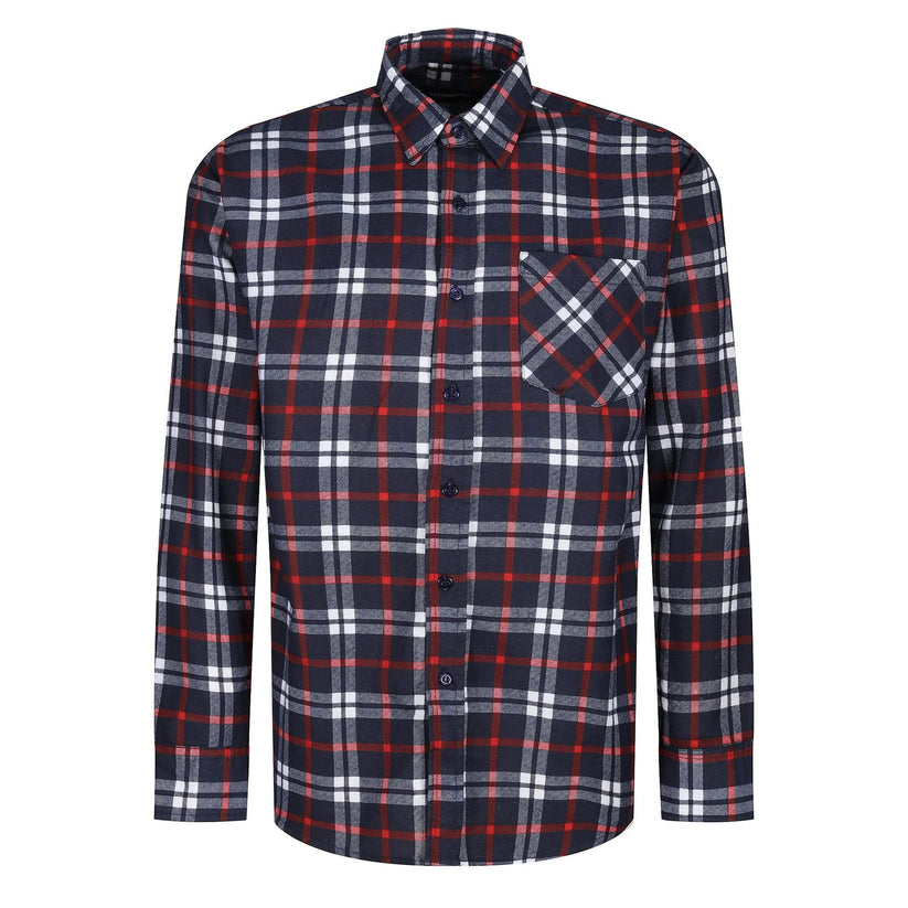 Mens Brushed Cotton Check Shirt Long Sleeve Button Casual Flannel Top - Pattern Detail - QHA UK