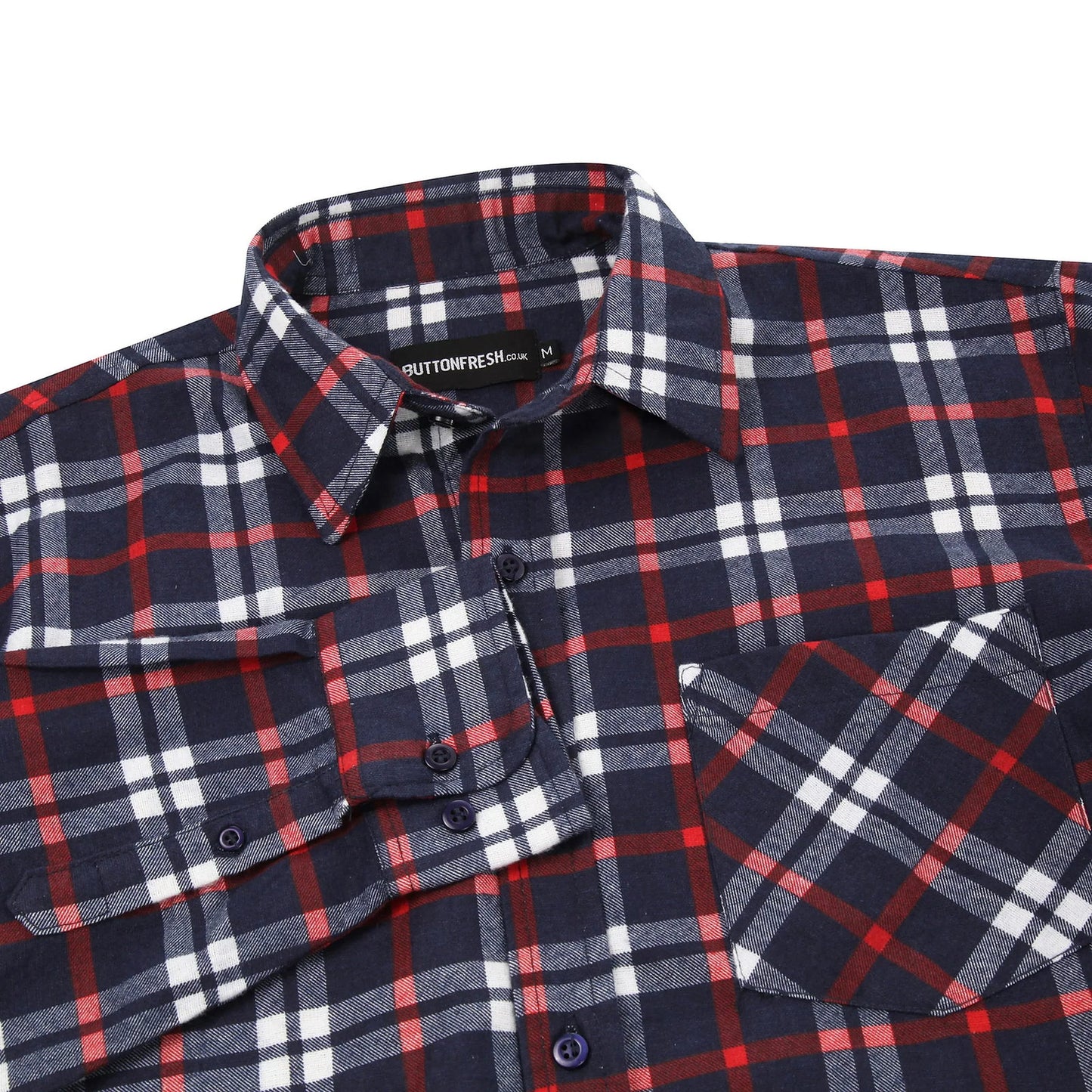 Mens Brushed Cotton Check Shirt Long Sleeve Button Casual Flannel Top - Sleeve Detail - QHA UK