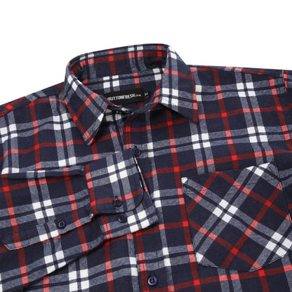 Mens Brushed Cotton Check Shirt Long Sleeve Button Casual Flannel Top - Sleeve Detail - QHA UK