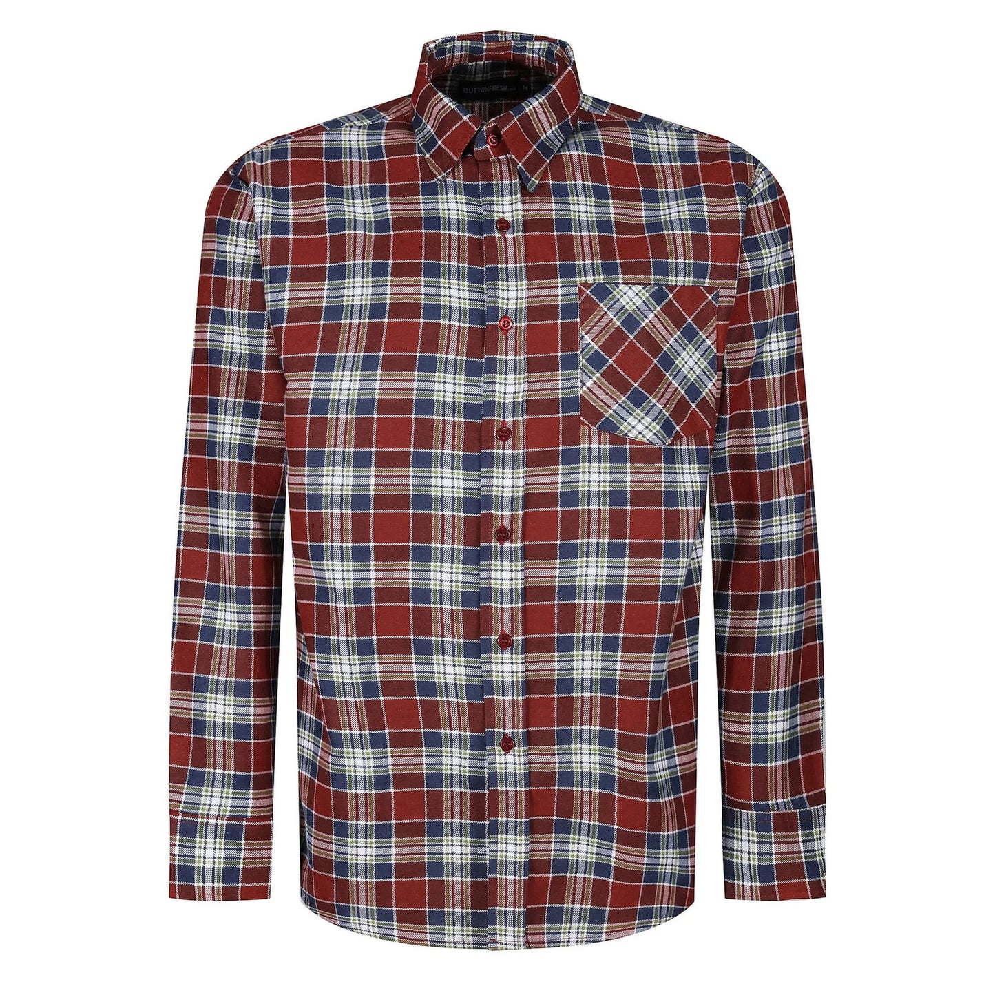 Mens Brushed Cotton Check Shirt Long Sleeve Button Casual Flannel Top - Pattern Detail - QHA UK