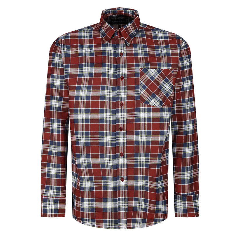 Mens Brushed Cotton Check Shirt Long Sleeve Button Casual Flannel Top - Pattern Detail - QHA UK