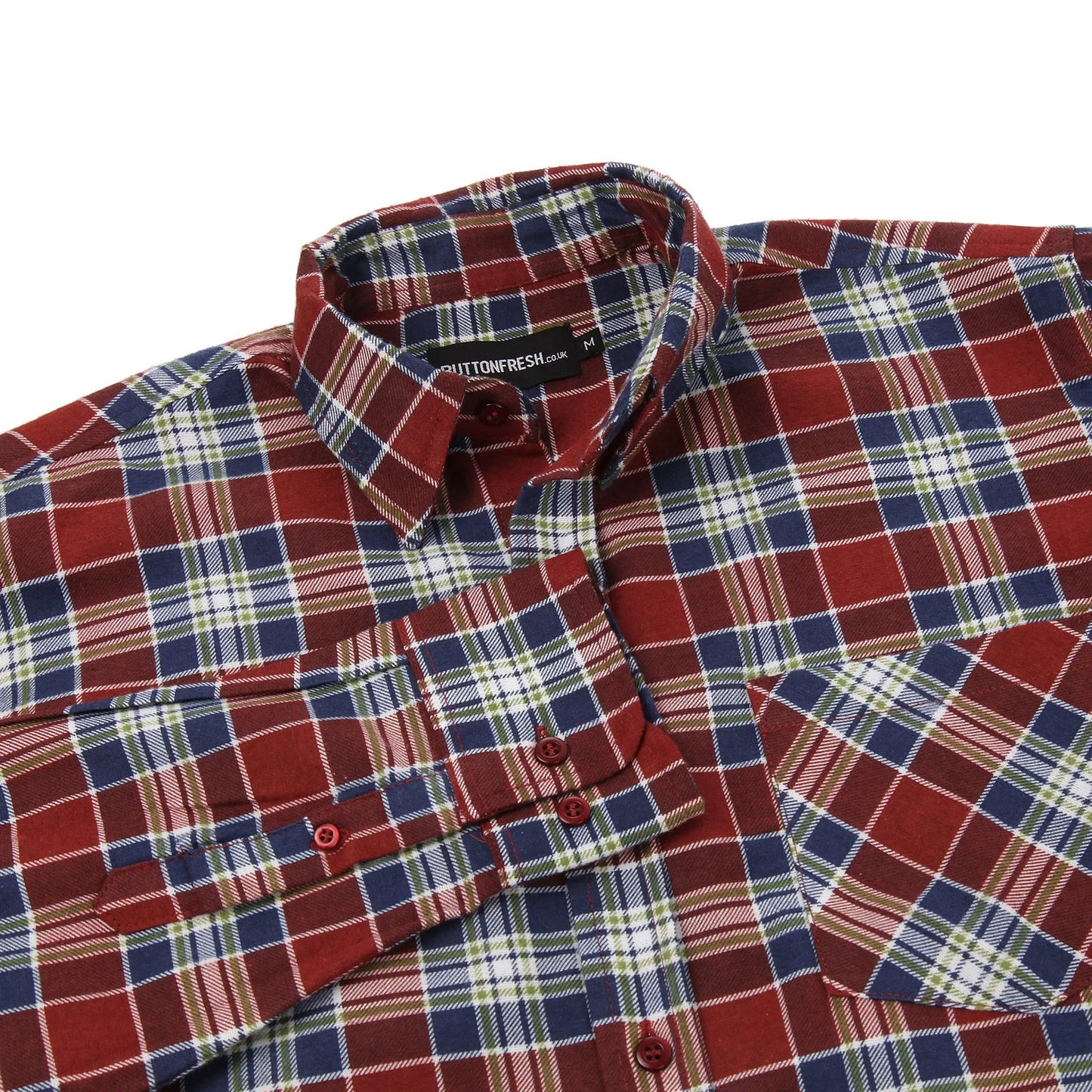 Mens Brushed Cotton Check Shirt Long Sleeve Button Casual Flannel Top - Sleeve Detail - QHA UK