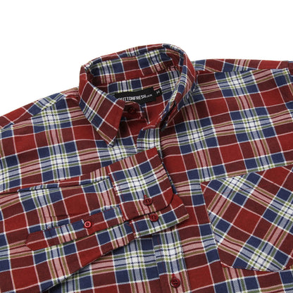 Mens Brushed Cotton Check Shirt Long Sleeve Button Casual Flannel Top - Sleeve Detail - QHA UK