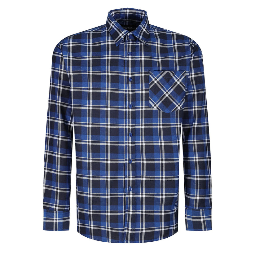 Mens Brushed Cotton Check Shirt Long Sleeve Button Casual Flannel Top - QHA UK