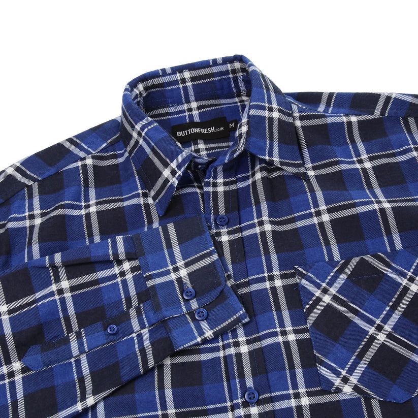 Mens Brushed Cotton Check Shirt Long Sleeve Button Casual Flannel Top - Sleeve Detail - QHA UK