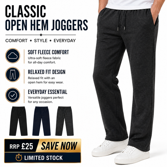 Mens Open Hem Joggers Fleece Tracksuit Bottoms Casual Lounge Pants - QHA UK