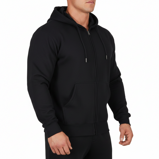 Mens Full Zip Hoodie Fleece Sweatshirt Jacket Casual Hooded Top | Qual - QHA UK