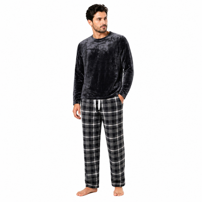 Mens Plush Fleece Lounge Set Pyjama Tracksuit Soft Warm Loungewear - QHA UK