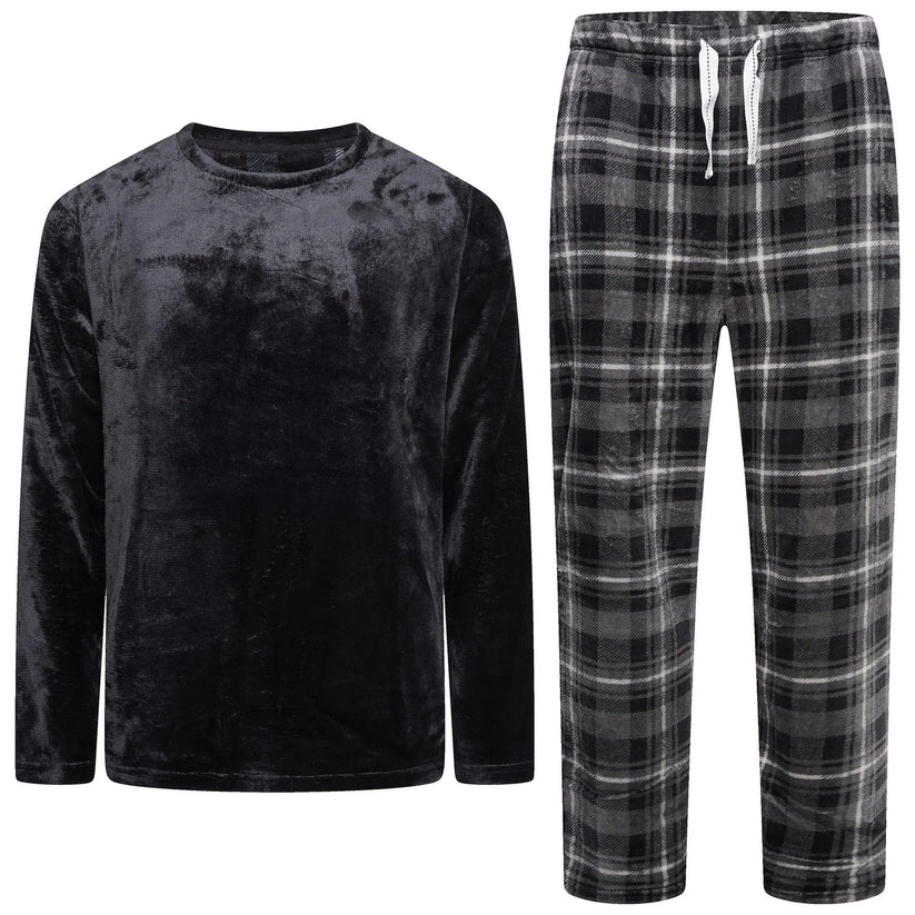 Mens Plush Fleece Lounge Set Pyjama Tracksuit Soft Warm Loungewear - QHA UK