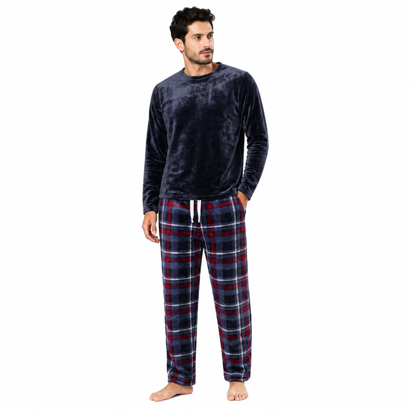 Mens Plush Fleece Lounge Set Pyjama Tracksuit Soft Warm Loungewear - QHA UK