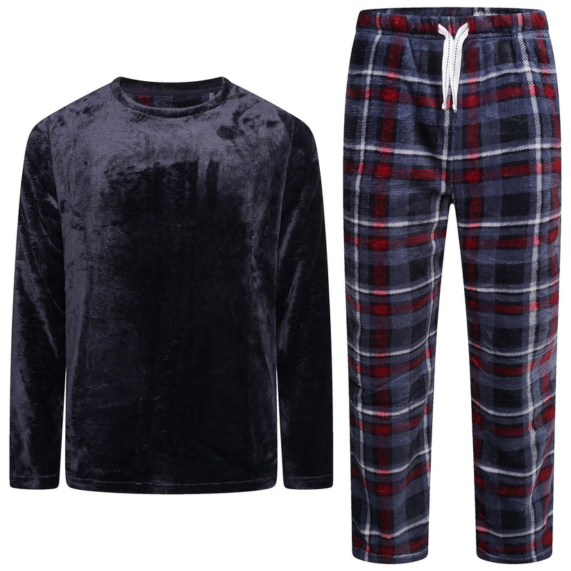 Mens Plush Fleece Lounge Set Pyjama Tracksuit Soft Warm Loungewear - QHA UK