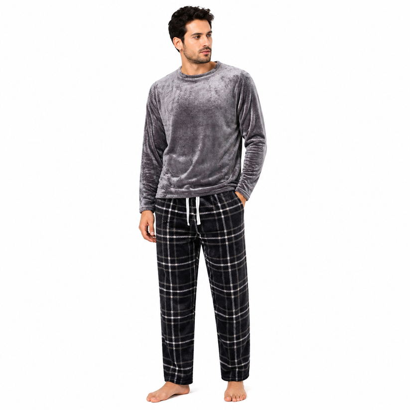 Mens Plush Fleece Lounge Set Pyjama Tracksuit Soft Warm Loungewear - QHA UK