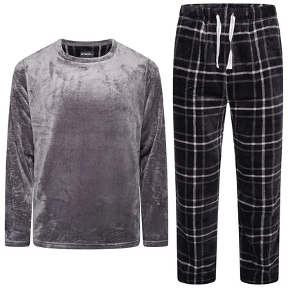 Mens Plush Fleece Lounge Set Pyjama Tracksuit Soft Warm Loungewear - QHA UK