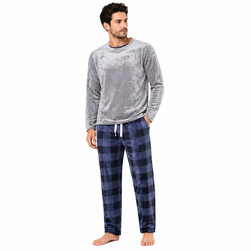 Mens Plush Fleece Lounge Set Pyjama Tracksuit Soft Warm Loungewear - QHA UK