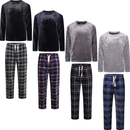 Mens Plush Fleece Lounge Set Pyjama Tracksuit Soft Warm Loungewear - QHA UK