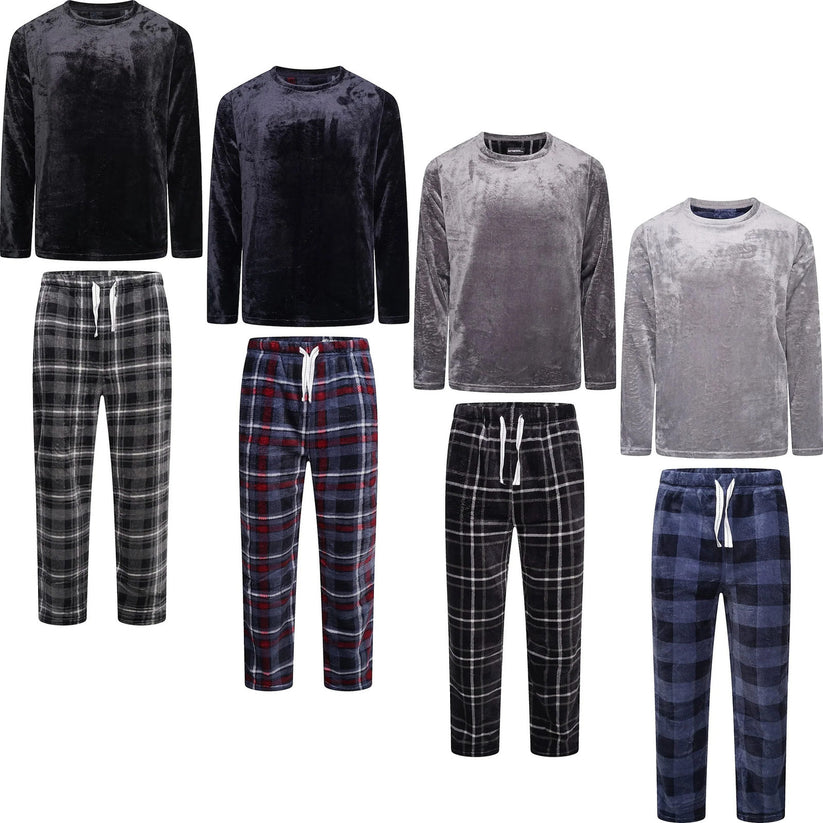 Mens Plush Fleece Lounge Set Pyjama Tracksuit Soft Warm Loungewear - QHA UK