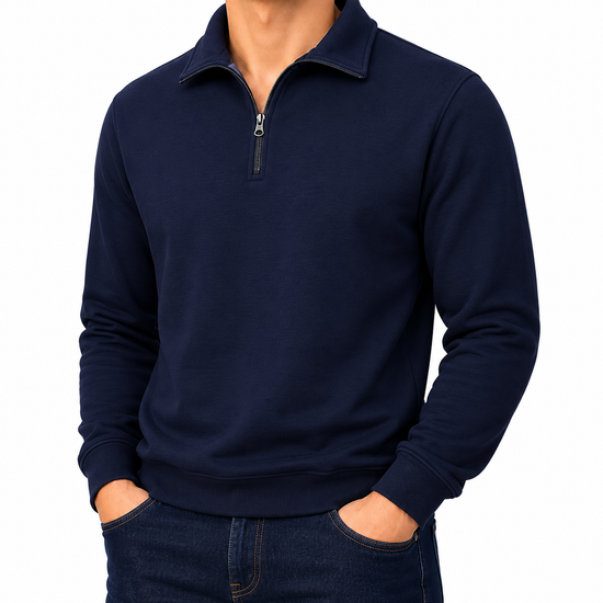Mens Quarter Zip Sweatshirt Fleece Pullover Work Jumper Cotton Blend | - QHA UK
