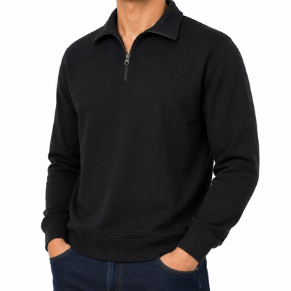 Mens Quarter Zip Sweatshirt Fleece Pullover Work Jumper Cotton Blend | - Zip Detail - QHA UK