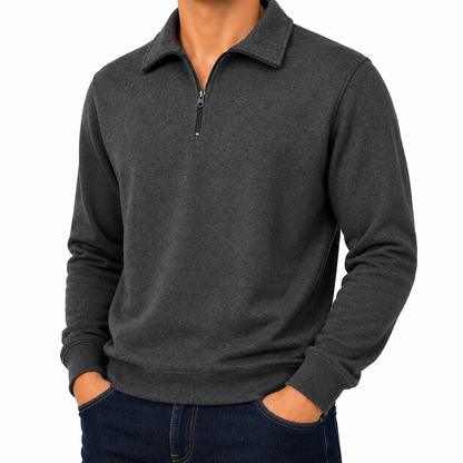 Mens Quarter Zip Sweatshirt Fleece Pullover Work Jumper Cotton Blend | - Zip Detail - QHA UK