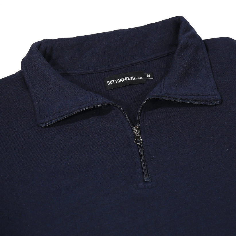 Mens Quarter Zip Sweatshirt Fleece Pullover Work Jumper Cotton Blend | - Zip Detail - QHA UK