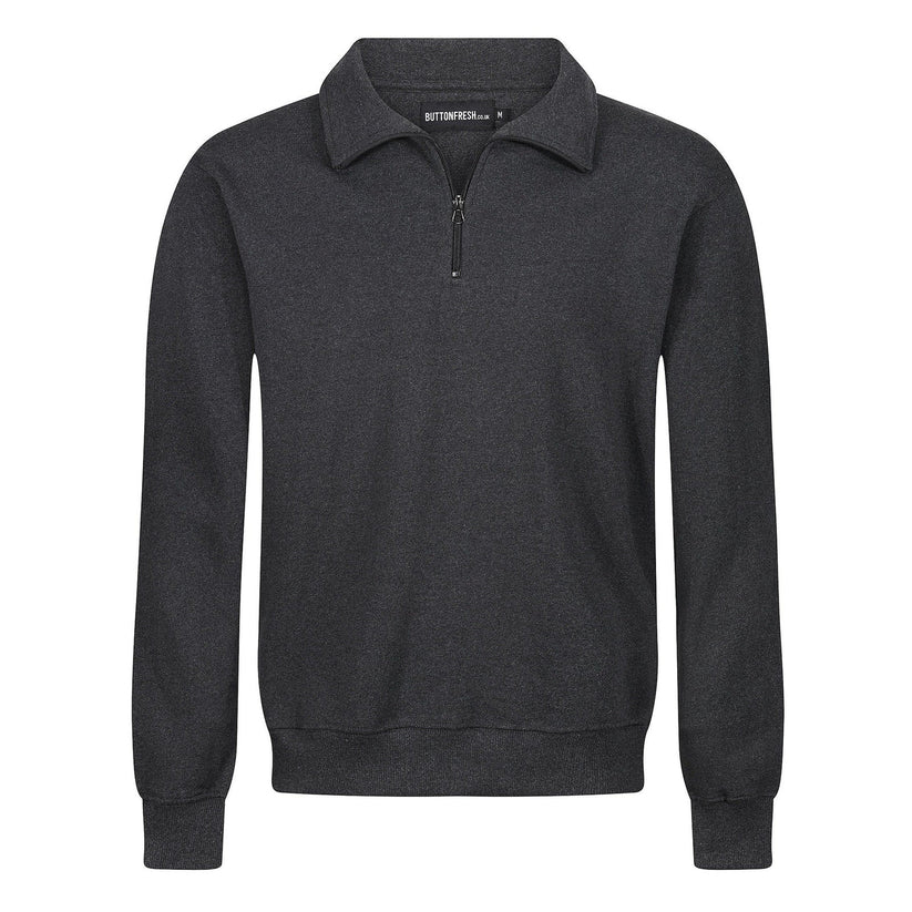 Mens Quarter Zip Sweatshirt Fleece Pullover Work Jumper Cotton Blend | - Zip Detail - QHA UK
