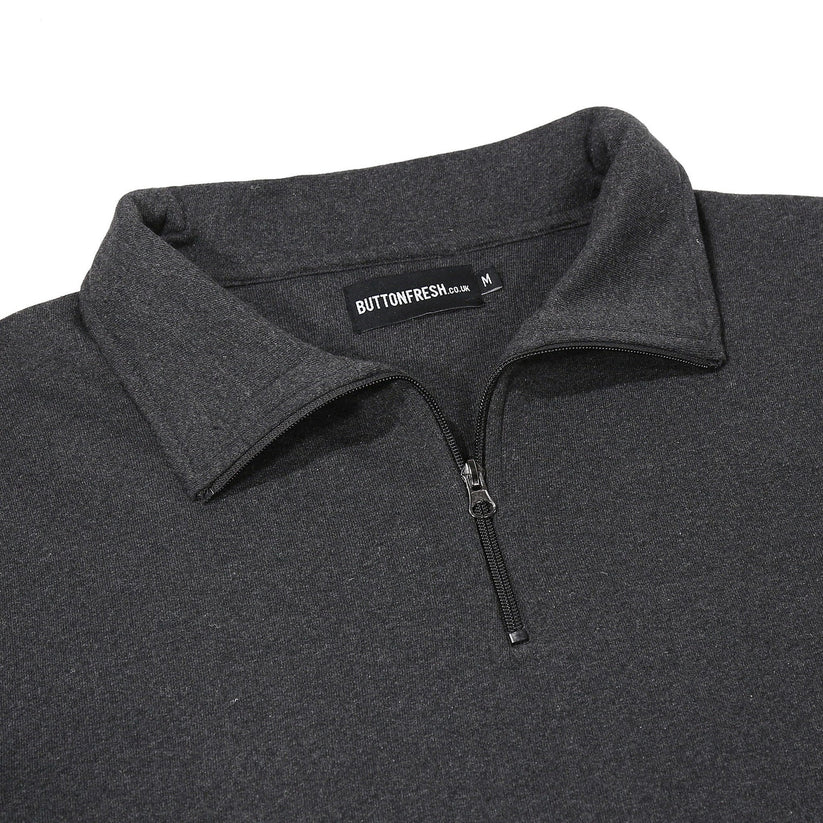 Mens Quarter Zip Sweatshirt Fleece Pullover Work Jumper Cotton Blend | - Zip Detail - QHA UK