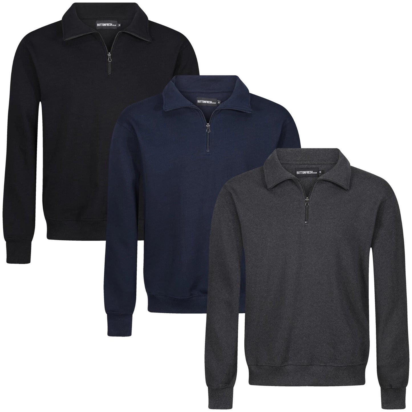 Mens Quarter Zip Sweatshirt Fleece Pullover Work Jumper Cotton Blend | - Angled View - QHA UK