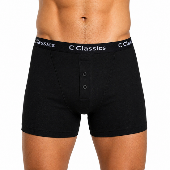 C Classics Mens 3 Pack Boxer Shorts Button Fly Cotton Rich Comfort Fit - Button Detail - QHA UK