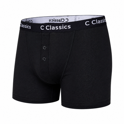 C Classics Mens 3 Pack Boxer Shorts Button Fly Cotton Rich Comfort Fit - Button Detail - QHA UK