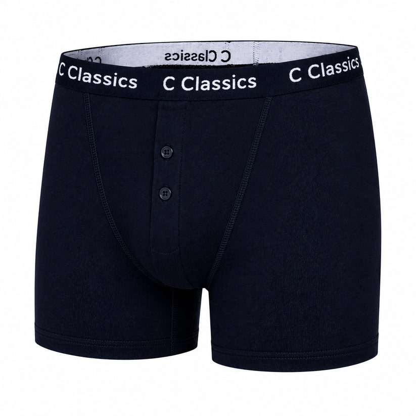 C Classics Mens 3 Pack Boxer Shorts Button Fly Cotton Rich Comfort Fit - Button Detail - QHA UK