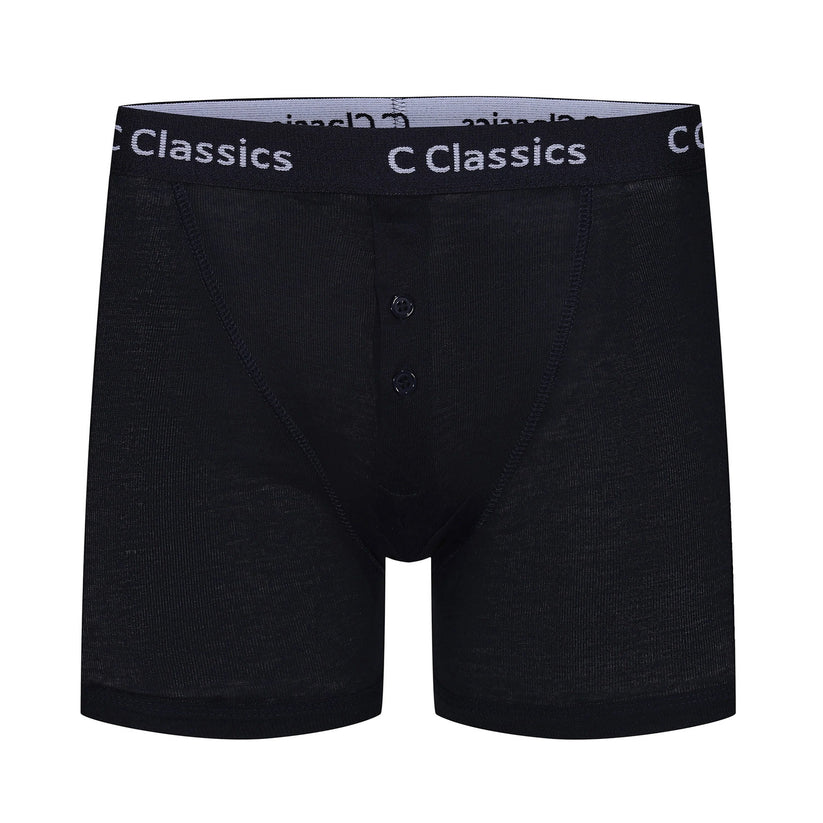 C Classics Mens 3 Pack Boxer Shorts Button Fly Cotton Rich Comfort Fit - Waistband Detail - QHA UK