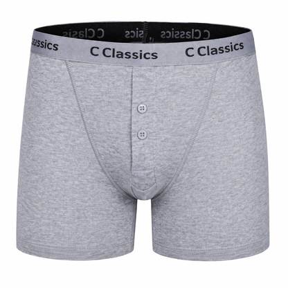 C Classics Mens 3 Pack Boxer Shorts Button Fly Cotton Rich Comfort Fit - Button Detail - QHA UK