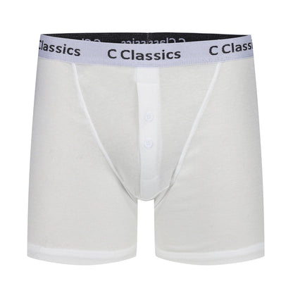 C Classics Mens 3 Pack Boxer Shorts Button Fly Cotton Rich Comfort Fit - Button Detail - QHA UK