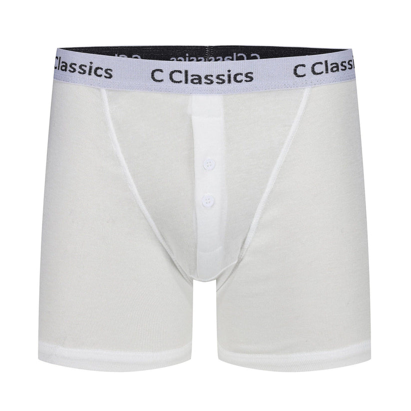 C Classics Mens 3 Pack Boxer Shorts Button Fly Cotton Rich Comfort Fit - Button Detail - QHA UK