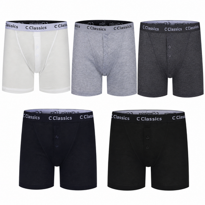 C Classics Mens 3 Pack Boxer Shorts Button Fly Cotton Rich Comfort Fit - Button Detail - QHA UK