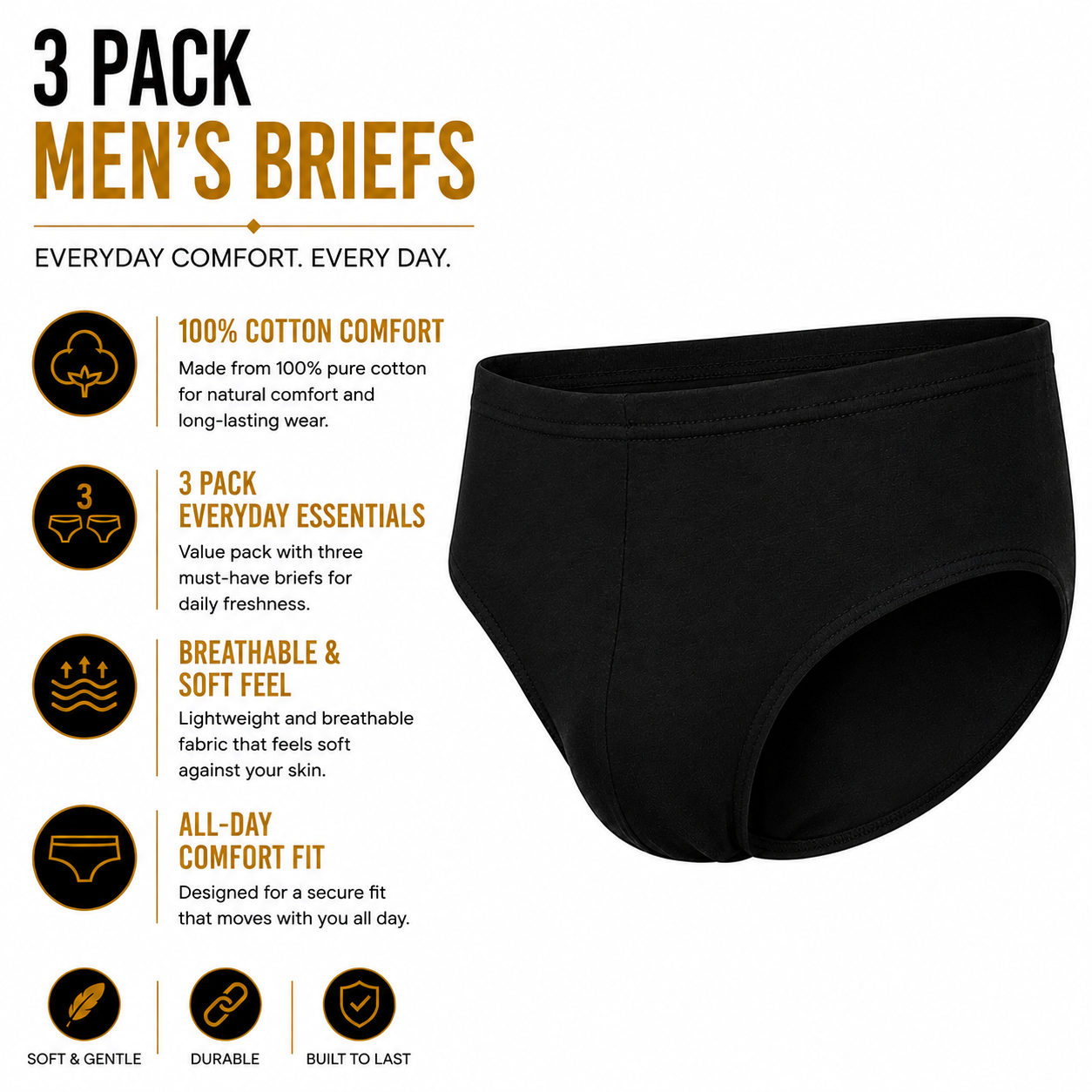 Canda Men's 3 Pack Cotton Briefs | Elasticated Waist | Classic Fit | S–3XL - Waistband Detail - QHA UK