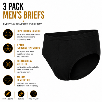 Canda Men's 3 Pack Cotton Briefs | Elasticated Waist | Classic Fit | S–3XL - Waistband Detail - QHA UK