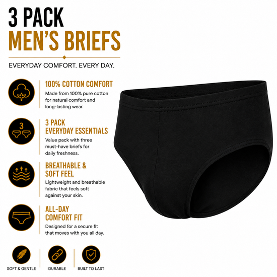 Canda Men's 3 Pack Cotton Briefs | Elasticated Waist | Classic Fit | S–3XL - Waistband Detail - QHA UK