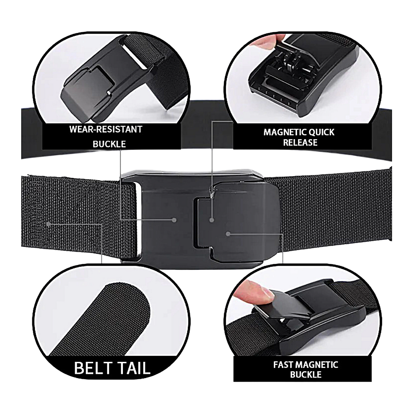 QHA Unisex Canvas Ratchet Belt, Ultra-Minimalist Plastic Buckle - QHA UK