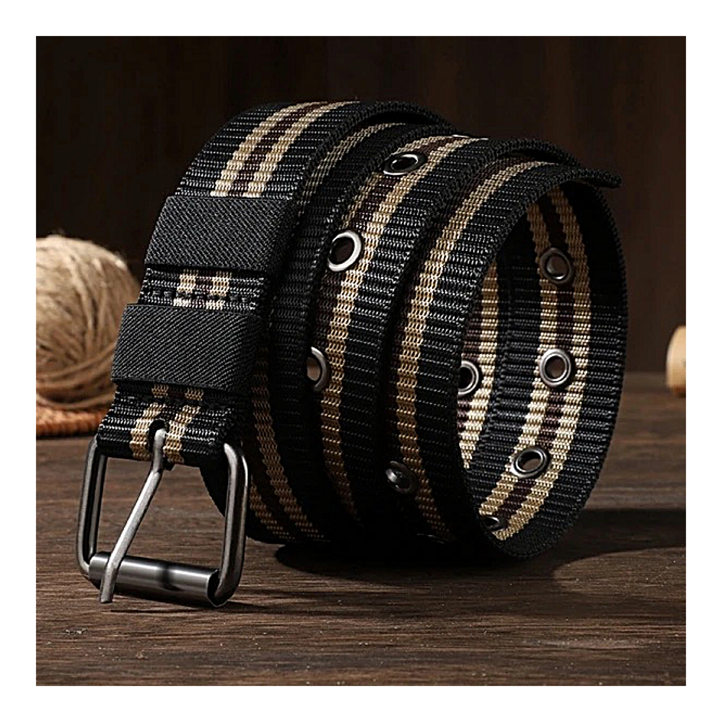 QHA Mens 35mm Woven Canvas Belt, Pin Buckle Casual Jeans CB06 - QHA UK