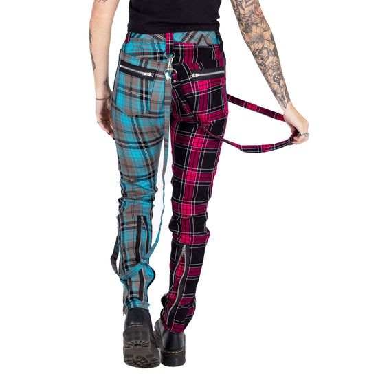 Chemical Black Women's Punk Trousers Azaria Pink and Blue Tartan - QHA UK