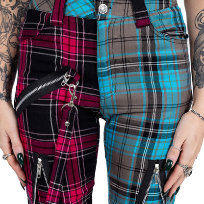 Chemical Black Women's Punk Trousers Azaria Pink and Blue Tartan - QHA UK