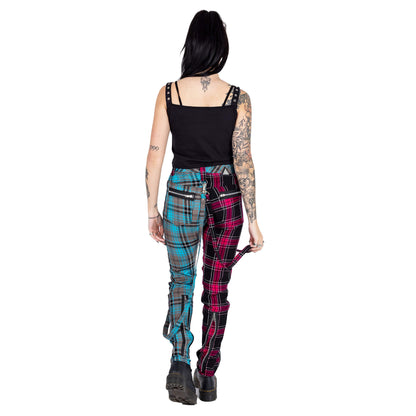 Chemical Black Women's Punk Trousers Azaria Pink and Blue Tartan - QHA UK