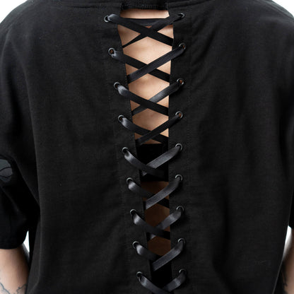 Chemical Black Women's Gothic Crop Top Ceil Black Cotton Tee UK 10-18 - QHA UK
