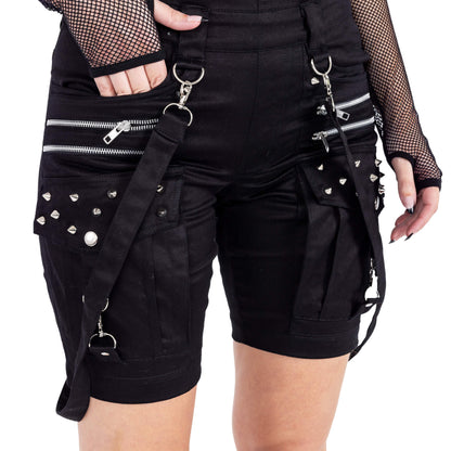 Chemical Black Women's Shorts Trinity Dungaree UK 10-18 - Pocket Detail - QHA UK