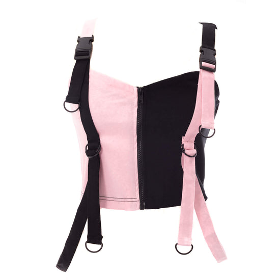 Chemical Black Women's Crop Top Veil and Void Black and Pink Harness - QHA UK