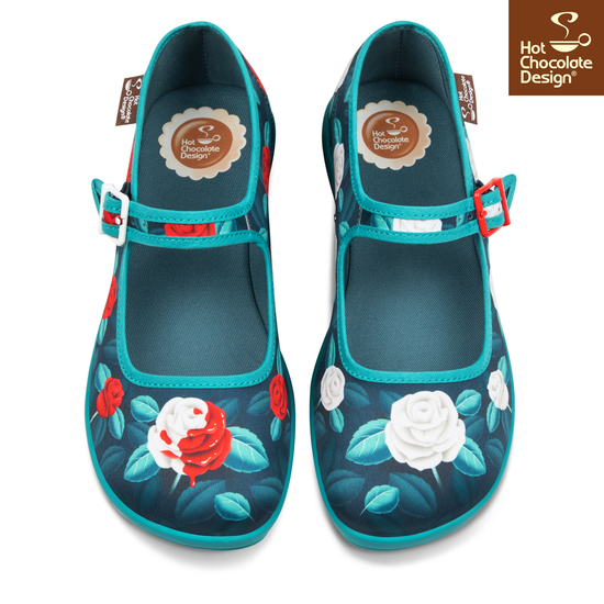 Chocolaticas Gothic Mary Jane Flats Paint the Roses Red Floral - QHA UK