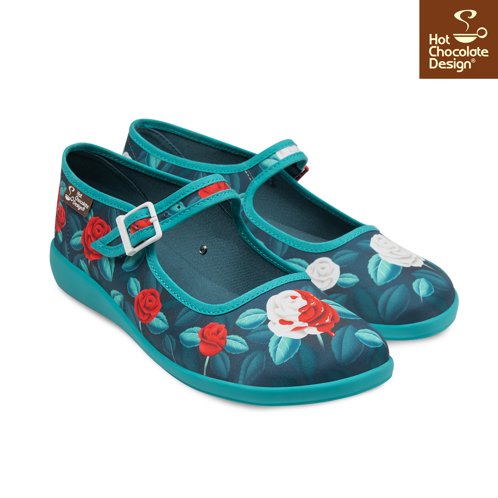 Chocolaticas Gothic Mary Jane Flats Paint the Roses Red Floral - QHA UK